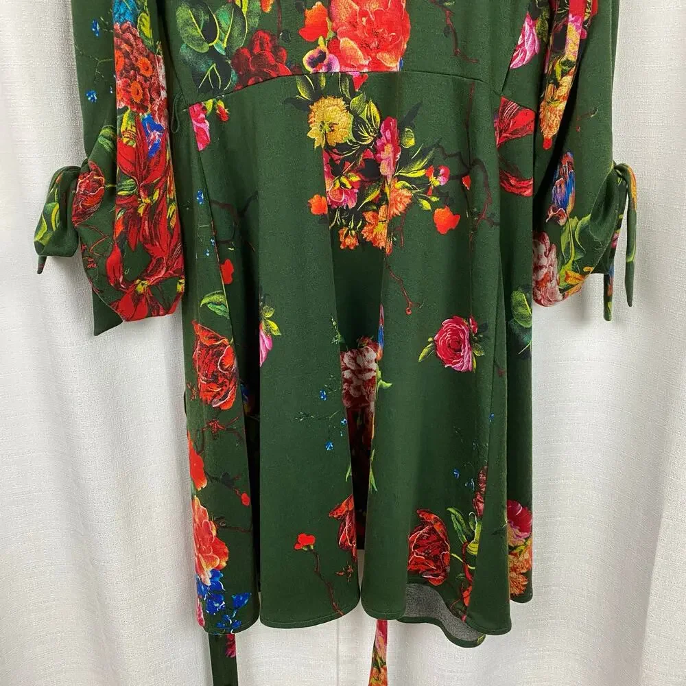 Anthropologie Eva Franco Green Floral Dahlia Wrap Mini Dress Sz.S - Picture 13 of 15